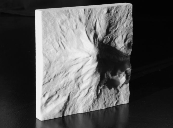 4'' Mt. Adams, Washington, USA, Sandstone 3d printed B/w photo of actual model, North is up.