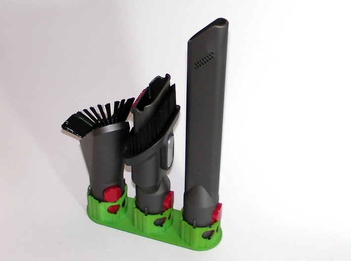 Holder - Dyson V7/V8 x 4 tools - Wall Mount 3d printed 3 x example Medium. Showing the brush angled to fit