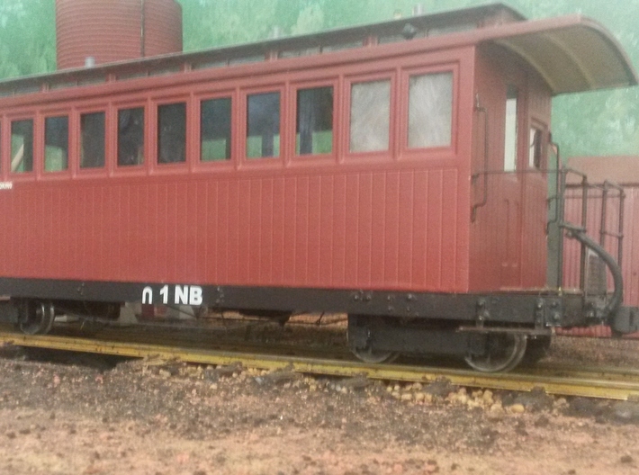 Victorian Railways NG NB platform car body 3d printed Completed model with scratch built underframe and end rails, Cambrian Models fox bogies and Sierra Valley wheels, Accucraft couplers