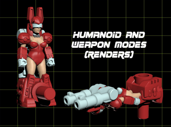 Gun Bunni Transforming Weaponoid Kit (5mm) 3d printed Render of Figure in both Modes
