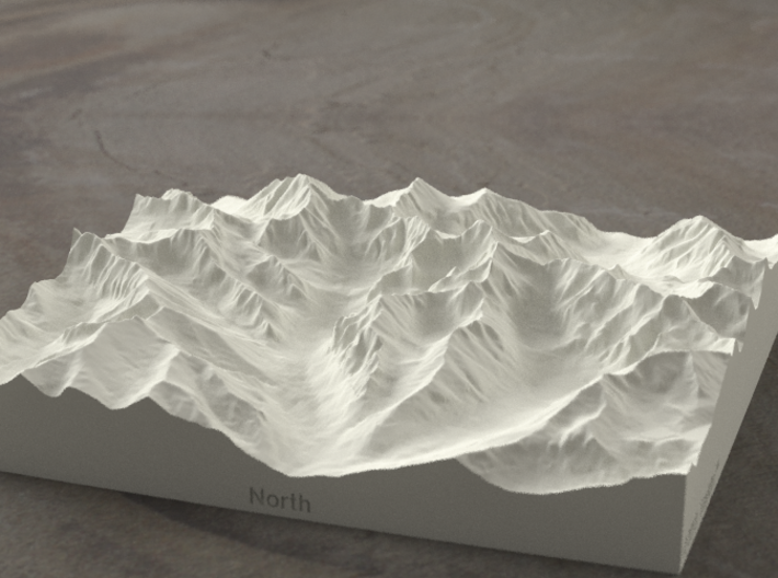 6''/15cm High Tatras, Poland/Slovakia, Sandstone 3d printed Radiance rendering of model, viewed from Poland, looking SSW