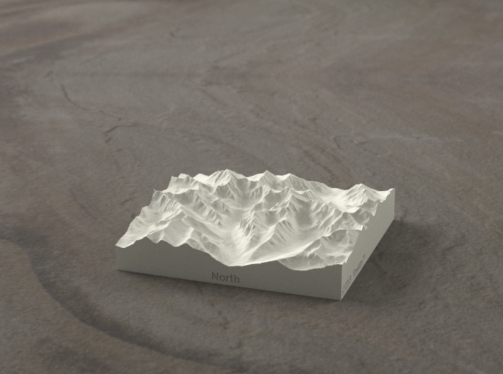 3''/7.5cm High Tatras, Poland/Slovakia, Sandstone 3d printed Radiance rendering of model, viewed from Poland, looking SSW