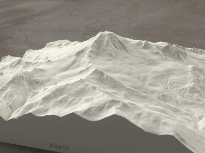 8'' Mt. Baker, Washington, USA, Sandstone 3d printed Radiance rendering of model data, viewed from the West
