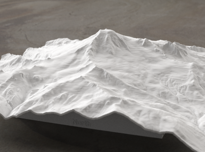 8'' Mt. Baker, Washington, USA, WSF 3d printed Radiance rendering of model data, viewed from the West