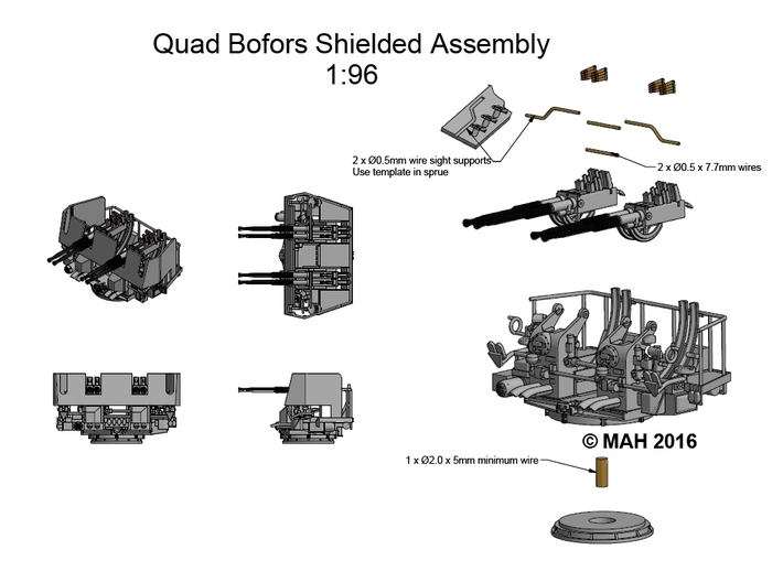 4 x Quad Bofors Shielded kit 1/96 3d printed