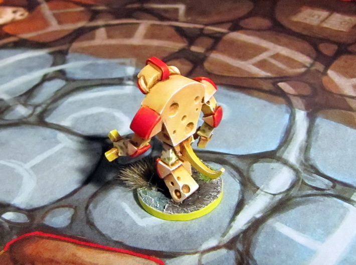 Cheese Golem - Mice &amp; Mystics 3d printed Model hand-painted &amp; based (back), after filing and sanding (game board with flagstones copyright Plaid Hat Games).