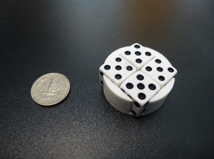 D6 Holder (pair) 3d printed White Strong and Flexible Polished dice holder next to a standard US quarter
