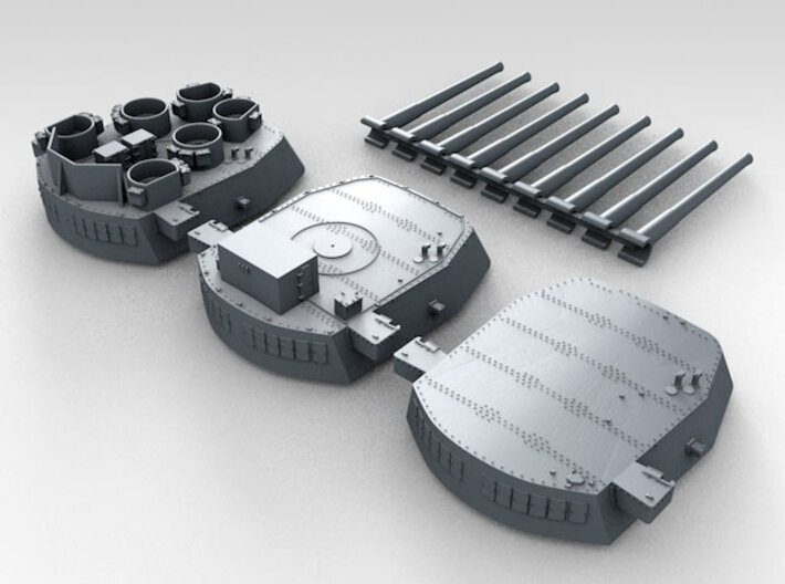 1/600 16"/45 MKI HMS Nelson Turrets 1945 3d printed 3d render showing set