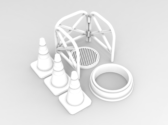 Manhole with fence 01. 1:64 scale  3d printed Manhole with fence in 1:64 scale