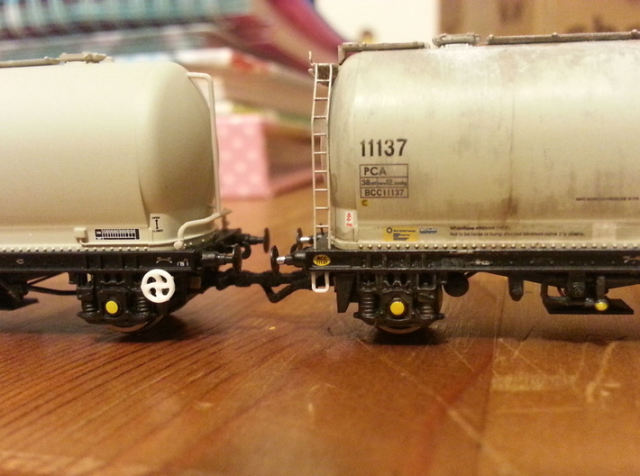 NEM Coupler Farish (small pips) 3d printed Couplers fitted to farish N gauge cement tanks