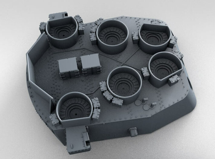 1/350 16"/45 MKI HMS Nelson Turrets 1945 3d printed 3d render showing 1/350 splinter shield thickness