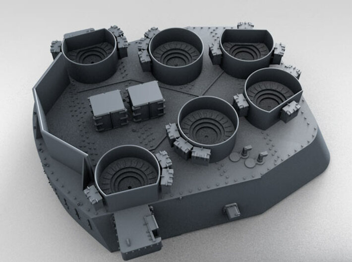 1/200 16"/45 MKI HMS Nelson Turrets Only 1945 3d printed 3d render showing splinter shield thickness