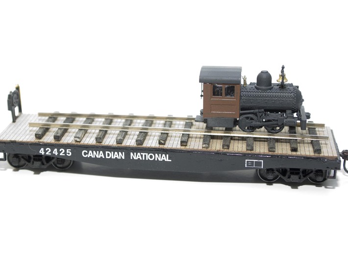 HO Scale - 40.5" Gauge Compressed Air Porter 0-4-0 3d printed On an HO Scale 40' Flatcar for a sense of scale.