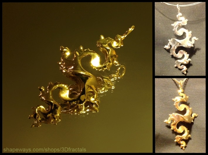 Dragon Pendant 6cm 3d printed Gold plated and premium silver