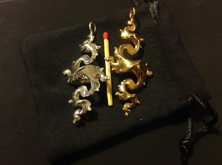 Dragon Pendant 6cm 3d printed Premium silver and gold plated brass