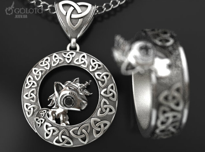 Unicorn horn pendant 3d printed Small Unicorny pendant