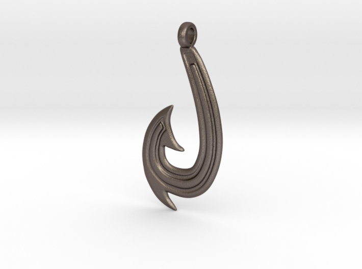 Hawaiian 3D Fish Hook Necklace, Sterling Silver Fish Hook 3D