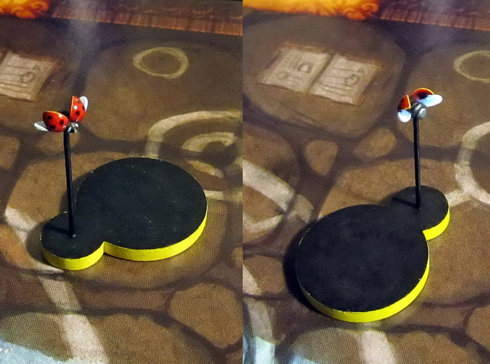 Ladybug - Mice & Mystics 3d printed Model hand-painted, after assembly and quick filing. Front and back views (game board with flagstones copyright Plaid Hat Games).
