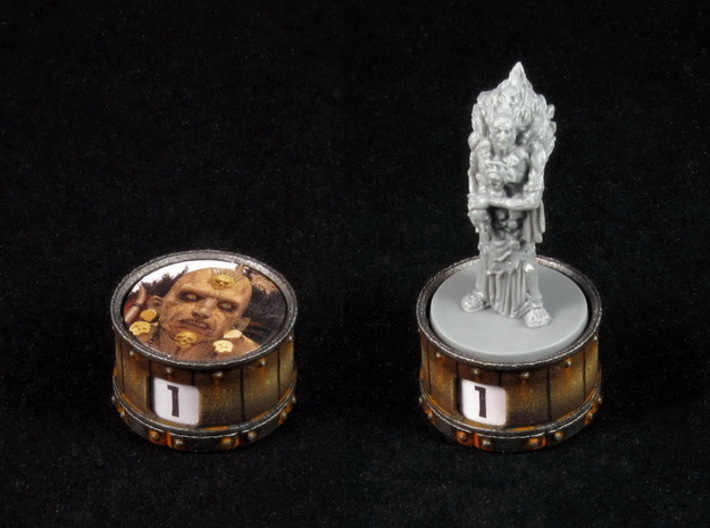 Point counter/mini base - 25mm (rotating) 3d printed Hand-painted White Strong Flexible Polished. Counter and miniature copyright Monolith.