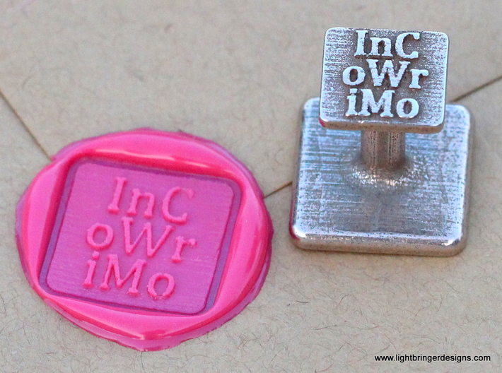 InCoWriMo Wax Seal 3d printed InCoWriMo wax seal and impression in Plumeria Pink sealing wax