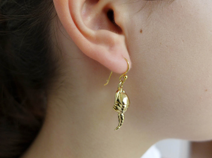 Copepod Earrings - Science Jewelry 3d printed Copepod earring in polished brass