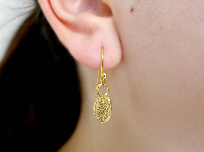 Willow Pollen Earrings - Nature Jewelry 3d printed Willow pollen earring in raw brass