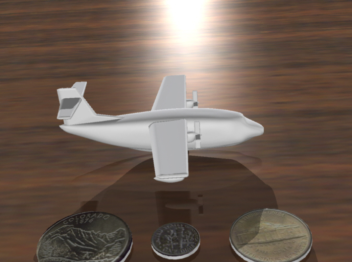 Flying Boat (around 1/300 scale) 3d printed White Strong &amp; Flexible. Coins not included :) This is a rendering.