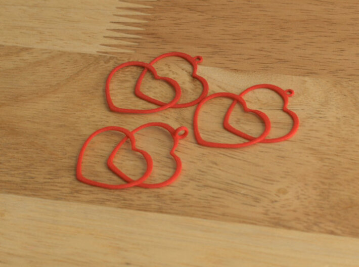 2 Hearts earrings and necklace pendant set 3d printed
