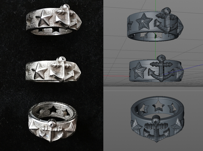 Ring Sterne und Anker / Ring Stars and Anchor 3d printed
