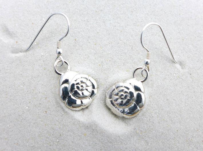 Ammonia tepida Earrings - Science Jewelry 3d printed Ammonia tepida earrings in polished silver