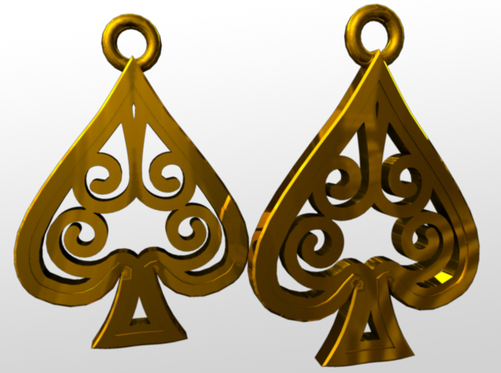 Ace Earrings - Spades 3d printed rendered image