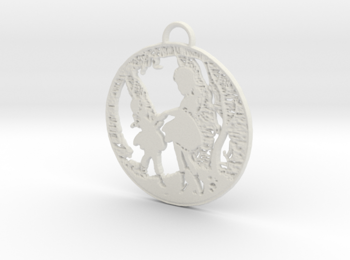 Pendant - SIlver - Girls Playing in the Garden 3d printed