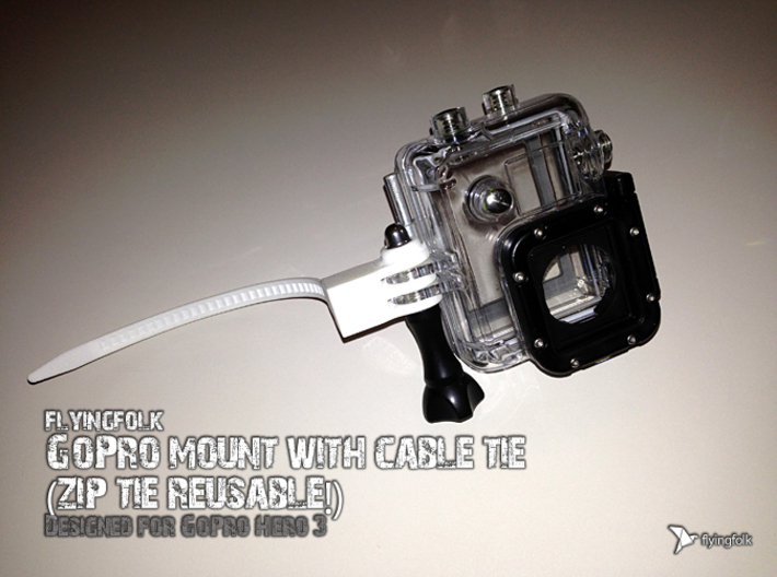 GoPro mount with cable tie (zip tie reusable!) 3d printed 