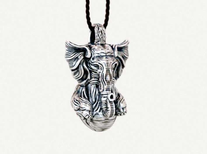The Sleeping Elephant Pendant 3d printed antique silver