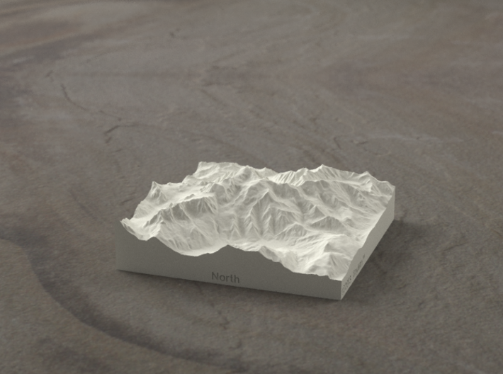 3''/7.5cm Mt. Blanc, France/Italy, Sandstone 3d printed Radiance rendering of model from the north
