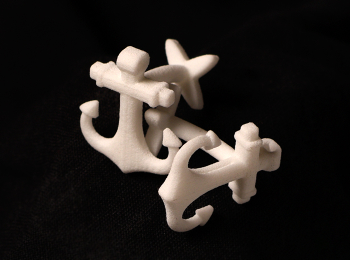 Anchor Cufflinks 3d printed Picture of White Polished Nylon