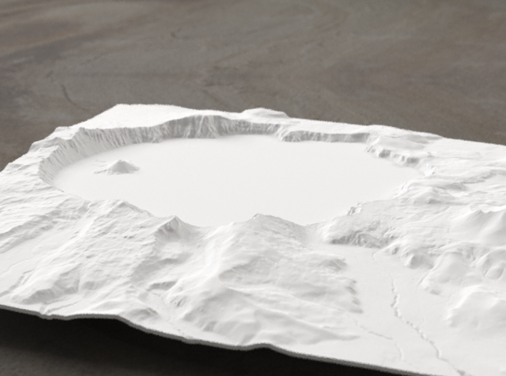 8'' Crater Lake, Oregon, USA 3d printed Radiance rendering of model, viewed from the south.