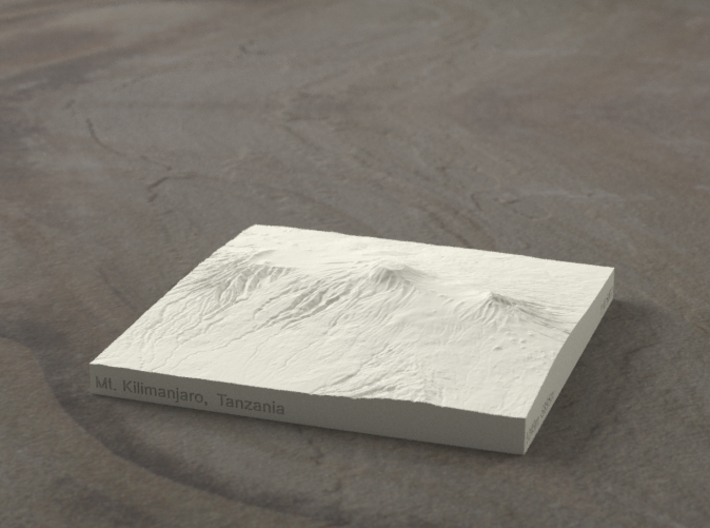 4''/10cm Mt. Kilimanjaro, Tanzania, Sandstone 3d printed Radiance rendering of model, viewed from the south.