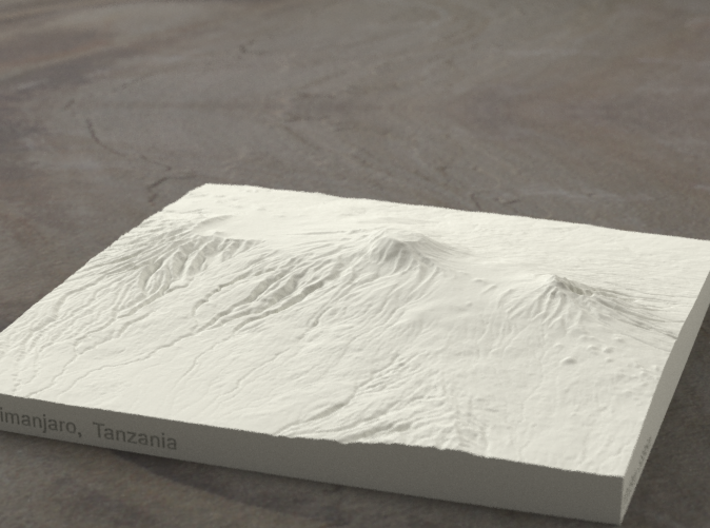 6''/15cm Mt. Kilimanjaro, Tanzania, Sandstone 3d printed Radiance rendering of model, viewed from the south.