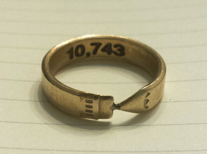 Pencil Ring, Size 8 3d printed Raw brass, customized on the inside of the band with a word-count.