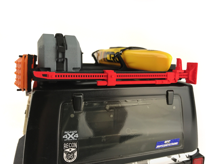 FR10024 Jack and Bracket - BLACK 3d printed Shown in RED mounted to Slimline II rack on a Axial JK (sold separately)