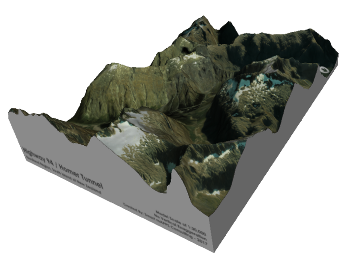 Homer Tunnel Map, New Zealand 3d printed 