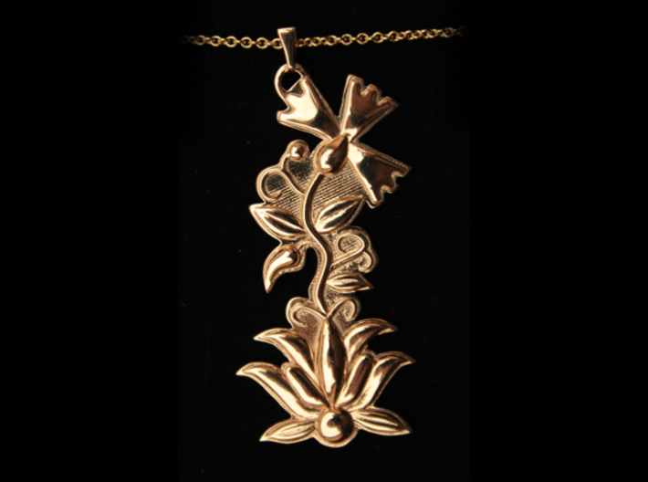 Kashubian Pendant 3d printed polished bronze with necklace