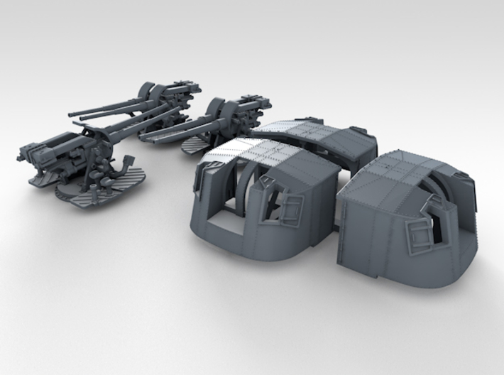 1/350 4.7" MKXII CPXIX Twin Mount x3 3d printed 3d render showing set