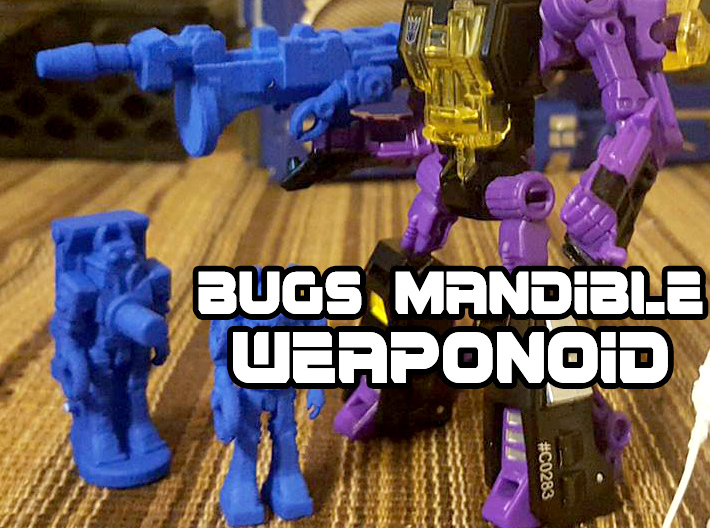 Bugs Mandible Transforming Weaponoid Kit (5mm) 3d printed blue strong and flexible print, shown with other figures