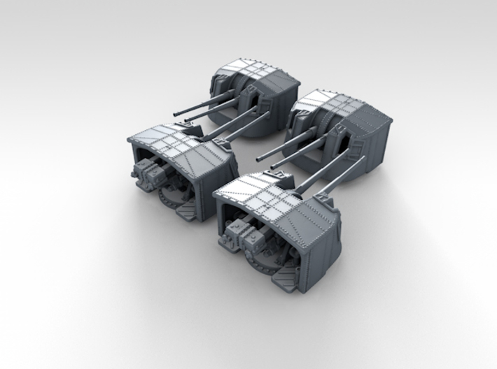 1/700 4.7" MKXII CPXIX Twin Mount x4 3d printed 3d render showing set