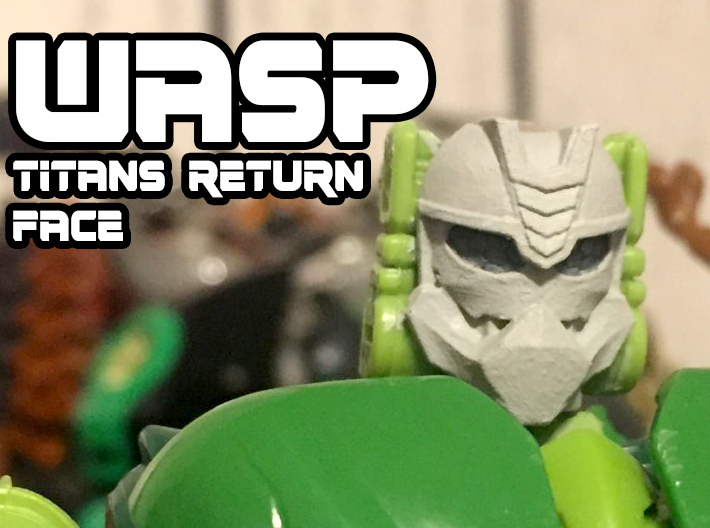 Wasp Face (Titans Return) 3d printed Black Acrylate print on customized Waspinator body.