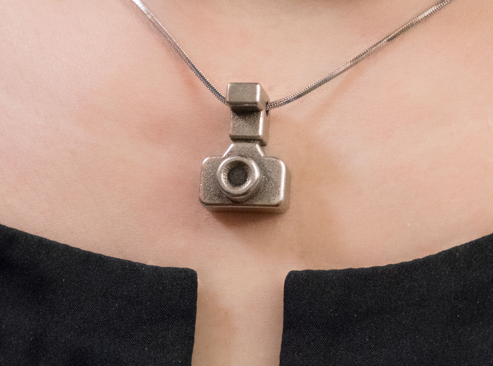 Mini DSLR Camera with Flash - Pendant 3d printed Stainless Steel