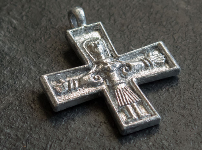 Virgin Mary Cross Pendant 3d printed With silver leaf added