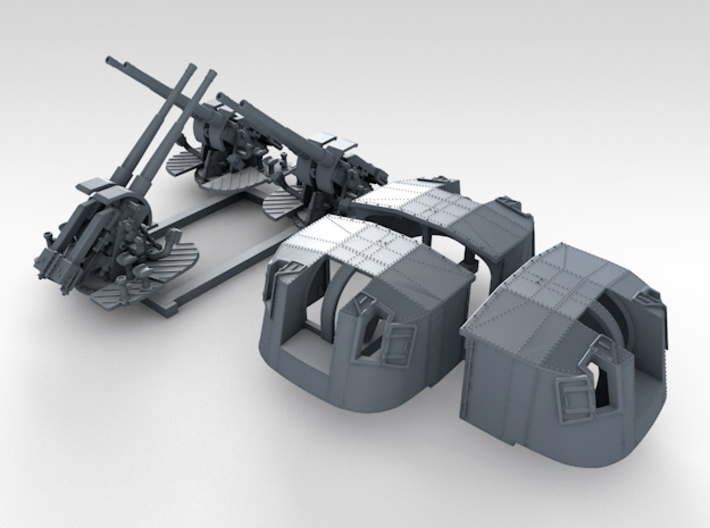 1/350 4.7" MKXII CPXIX Twin Mount x3 40º  3d printed 3d render showing set